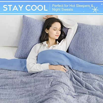 CHOSHOME Cooling Comforter Cooling Blanket, Q-Max 0.45 Cool Sleeping Summer Blanket for Hot Sleeper Night Sweats, Queen 90" x 90", Blue