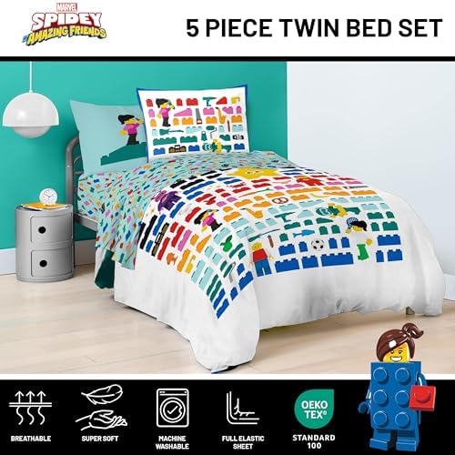 LEGO® Blocks Twin Comforter Set 5 Piece Soft Kids Bedding, White