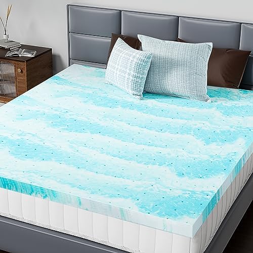 DUMOS Memory Foam Mattress Toppers, Thick Mattress Pad Cooling Gel Infused Soft Comfy Breathable for Sleeper Sofa Couch RV Camper, CertiPUR-US Certified, Blue, 2 Inch, Twin XL Size