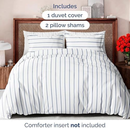 Duvet Cover King Size - Stripe Duvet Cover - 3 Piece - Navy Stripe