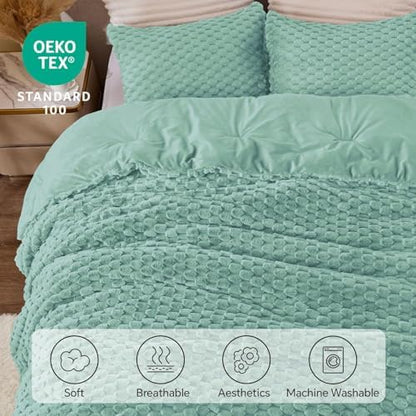 BEDELITE Fluffy King Size Comforter Set, Haze Blue Fleece Bed Set 3 Pieces