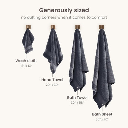 BIOWEAVES 100% Organic Cotton Bath Sheet Set of 2 | Soft Oversized Bath Towels | 700 GSM Premium Bath Towel Sheet Set GOTS Certified - Charcoal