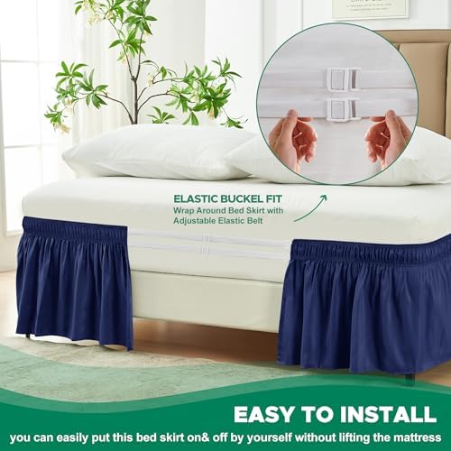 Wrap Around Bed Skirt Dorm Twin & Twin XL 21" Drop-Elastic Long Dust Ruffle