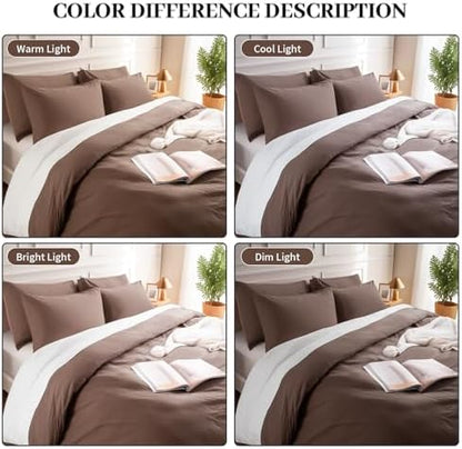 NEXHOME PRO Full Duvet Cover Set 100% Certified Organic Cotton with Washed Feel & Linen-Like Texture, Comfortable & Breathable, Home Bedding Set Dark Brown (No Comforter)