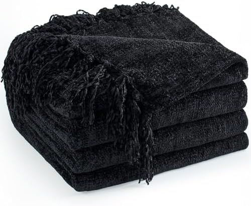 Chenille Throw Blanket for Couch 50" x 60", Black
