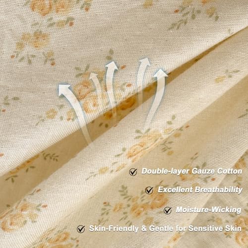 VM VOUGEMARKET Vintage Yellow Floral Duvet Cover Twin 68"x86"