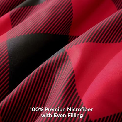 Andency Buffalo Plaid Comforter Twin, Red Black Checkered Gingham Grid