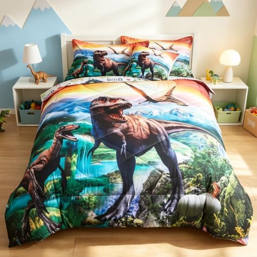ADASMILE A & S Dinosaur Comforter Set Twin for Boys T-Rex Dino Bedding Sets