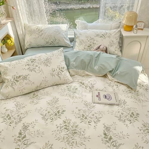 LifeTB Floral Botanical Comforter Set Full Size, Aesthetic Flower Leaves Pattern Cute Floral Bedding Comforter Set, 3 Pieces Lightweight Soft Fluffy Botanical Flowers Comforter with 2 Pillowcases