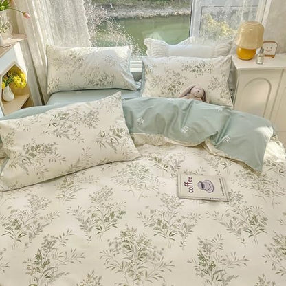 LifeTB Floral Botanical Comforter Set Full Size, Aesthetic Flower Leaves Pattern Cute Floral Bedding Comforter Set, 3 Pieces Lightweight Soft Fluffy Botanical Flowers Comforter with 2 Pillowcases