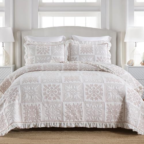MarCielo 3-Piece 100% Cotton Oversized Bedspread Lightweight Quilt Coverlet Embroidery Farmhouse Bedding Set (TJ Colorful,King (114"x102"))