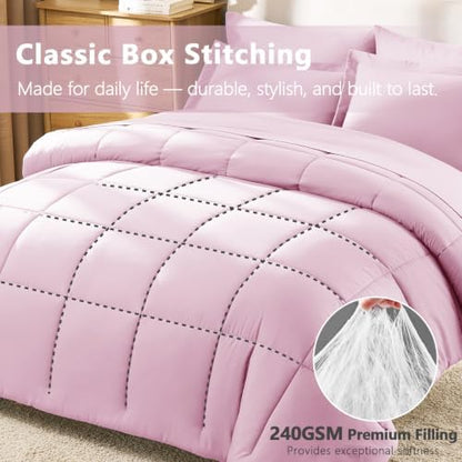 CozyLux Queen Comforter Set, 7-Piece Bed in a Bag, Light Pink