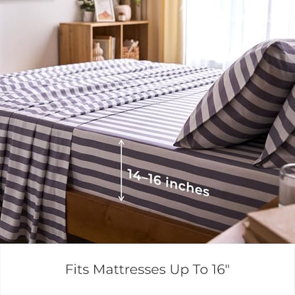 Mellanni Iconic 4-Piece Sheet Set (Queen, Oxford Stripe Hazy Lilac)