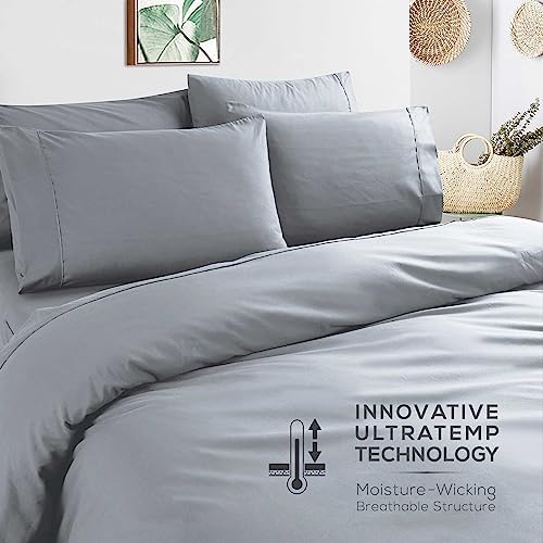 Mueller Ultratemp Bed Sheets Set, Super Soft, 6 Piece California King Sheet Sets, Deep Pocket up to 16", Transfers Heat, Breathes Better, Hypoallergenic, Wrinkle-Resistant, Oeko-TEX, Light Grey