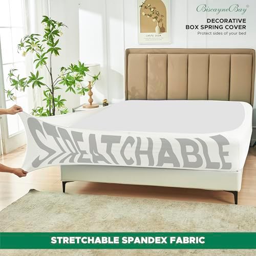 Box Spring Cover Twin Size-Ivory Stretch Wrap Around 4 Sided Bed Skirt
