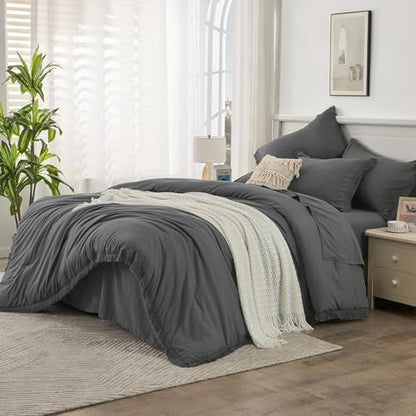 Andency Oversized King Comforter Set, 7 Pieces Dark Grey Bedding