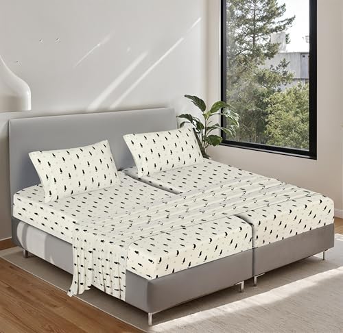 RUVANTI Flannel Sheets Set Split King Size, Black Cat