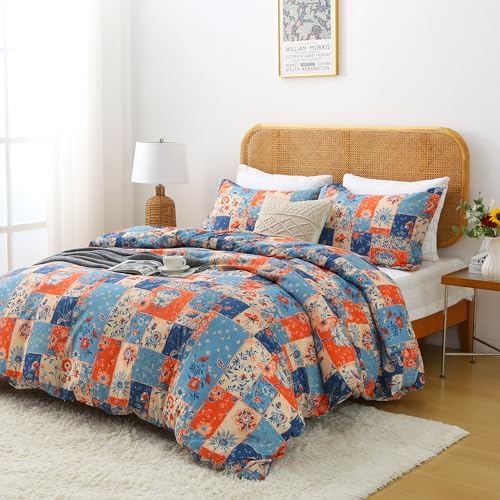 Mooreeke Floral Twin Size Comforter Sets, Montage Boho Vintage Floral Patterned Bedding for All Seasons, 2-Piece Vintage Bed in a Bag with Fluffy Quilted Reversible Comforter & Pillow Sham