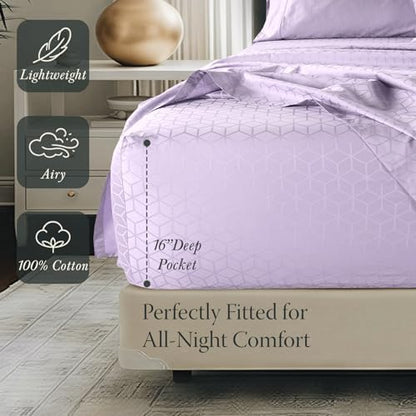 Threadmill 400 Thread Count Egyptian Cotton Full Sheet Set, Damask, Lilac