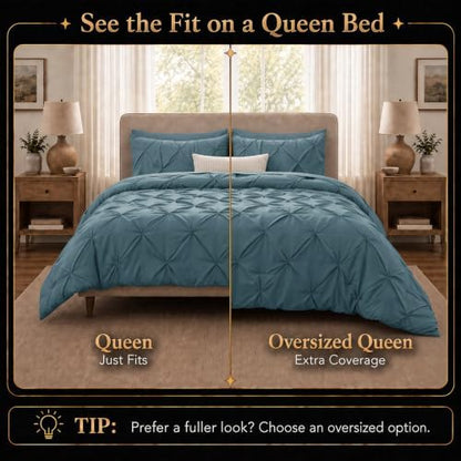 CozyLux Queen Comforter Set Mineral Blue, 7 Pieces Pintuck Bed in a Bag