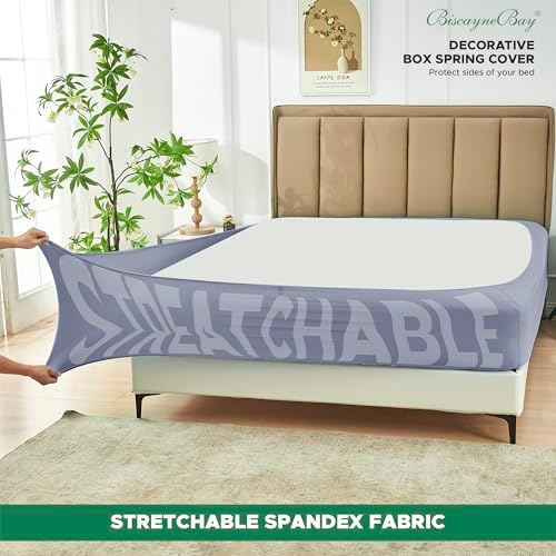 Box Spring Cover King Size-Silver Grey Stretch Wrap Around Bed Skirt