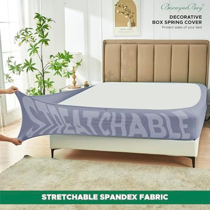 Box Spring Cover King Size-Silver Grey Stretch Wrap Around Bed Skirt