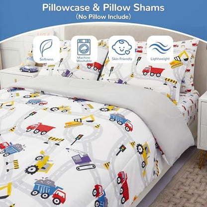 Viviland Kids Twin Bedding Sets, Boys Comforter, White Car