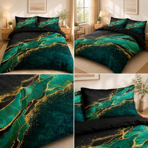 Black and Green Marble Duvet Cover Set King Size Gold Veins Malachite Comforter Cover Bedding Set Luxry Art Decor Bedroom
