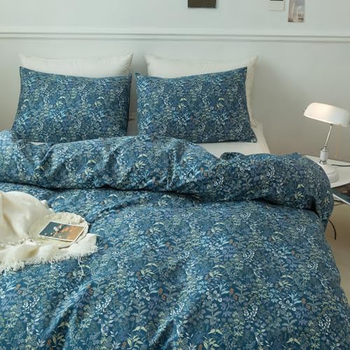 LifeTB Vintage Blue Floral Duvet Cover Twin XL Aesthetic Flower Cottagecore Bedding Set Soft 100% Cotton Boho Floral Botanical Comforter Cover Farmhouse Coquette Duvet Cover with Zipper Closure