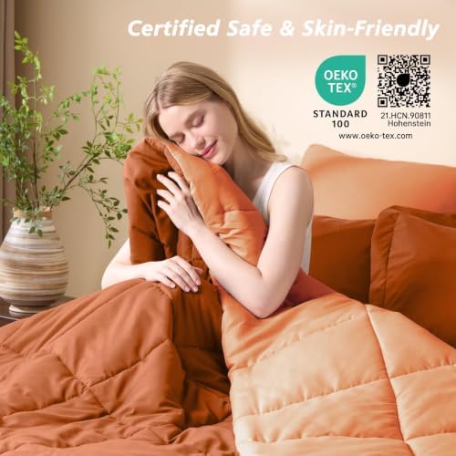 Queen Comforter Set with Sheets - 7 Pieces Bed in a Bag Orange Bedding Sets