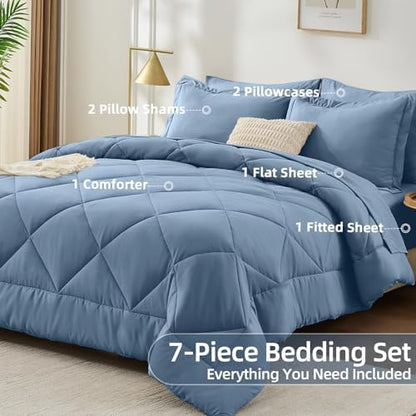 FUANNA Queen Comforter Set 7 Pieces, Luxury Bedding Set, Soft Bed in a Bag
