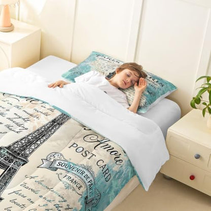 Feelyou Eiffel Tower Comforter Girls Women Bedding Set Twin Size