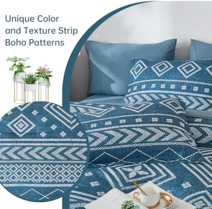 Yiran Boho Comforter Set King Size, 7 Pieces Aztec Blue Bed in a Bag