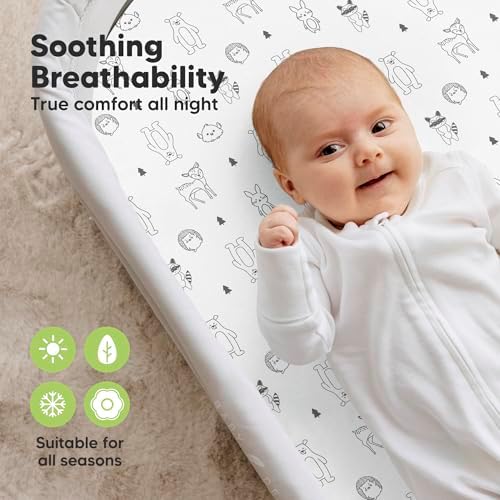 2pk Organic Baby Bassinet Sheets Boys, Girls, Fitted Sheet (Woodland)