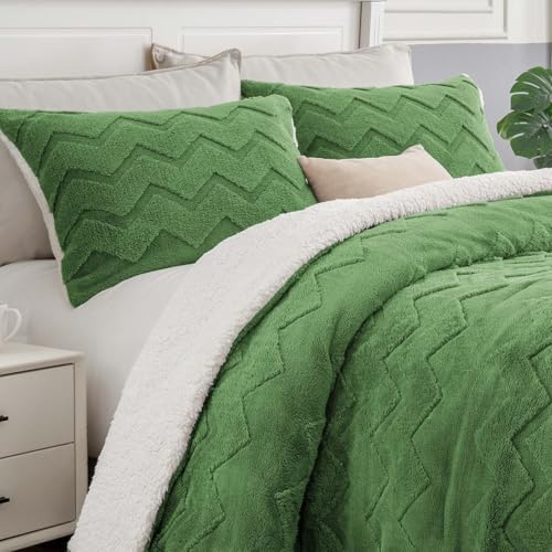 BEDELITE Fluffy Sherpa King Comforter Set,Sage Green