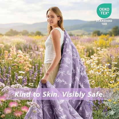 MUXHOMO Grayish Purple Bed in a Bag King 7 Pieces, King Comforter Set Reversible Botanical Flowers Design, Ultra Soft & Breathable Bedding Sets with Comforter, Sheets, Pillowcases & Shams
