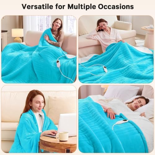 Heated Electric Blanket Full, Soft Heating Blanket,72" x 84", Teal