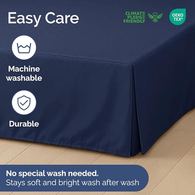 Pleated Bed Skirt Full Size - 3 Sided Pleated Bed Skirt Full - Ultra-Soft, Easy Fit with 12 Inch Tailored Drop - Hotel Quality, Wrinkle Free & Fade Resistant - for Women, Men, Kids and Teens - Navy