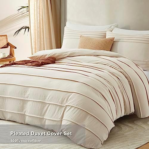 Oli Anderson 3PCS Pleated Duvet Cover Set, Light Khaki, King