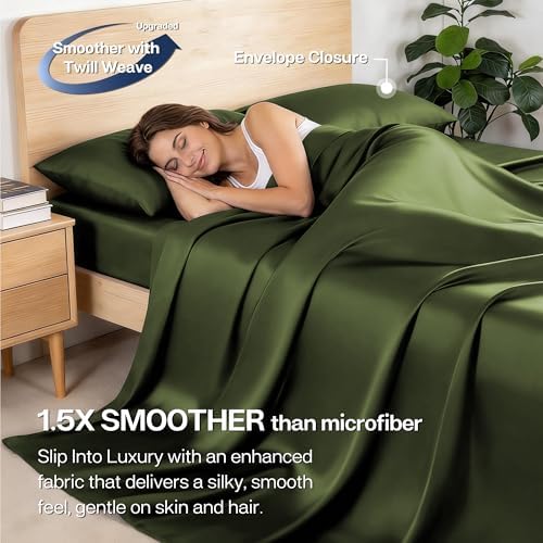 MR&HM Twin XL Sheets 3 Pieces, Rayon Derived from Bamboo Blend, Olive Green