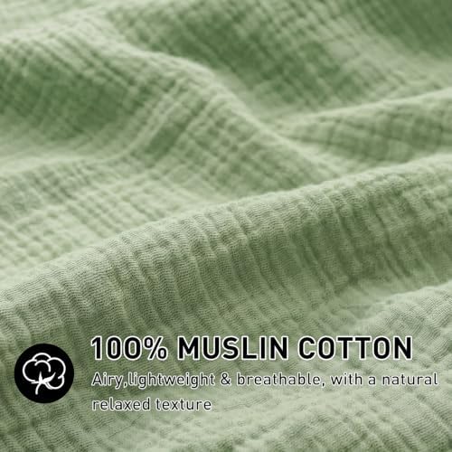 EMME Muslin Cotton Duvet Cover Set Linen Like Sage Green Twin