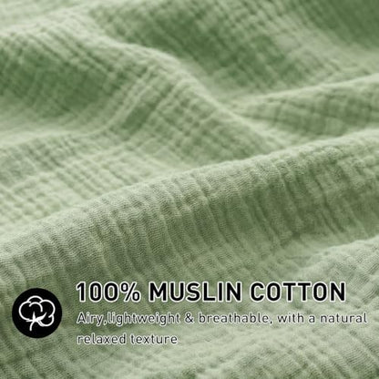 EMME Muslin Cotton Duvet Cover Set Linen Like Sage Green Twin