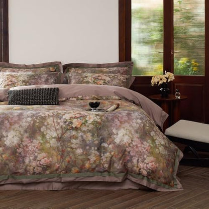 VM VOUGEMARKET Garden Flower Duvet Cover Set Queen,3 Pieces Pink Floral Duvet Cover with 2 Pillow Shams Smooth Silky Long Staple Cotton Bedding Set-Queen,90x90 Inch