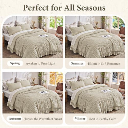 JOLLYVOGUE Linen Oversized King Comforter Set,3pcs Seersucker Bed Set