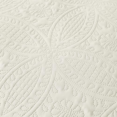 akkialla Twin Quilt Set,Cream Lightweight Bedspread with Coin Pattern, Soft Microfiber Coverlet for All Seasons, Elegant Modern Home Style (1 Quilt, 1 Pillow Sham)