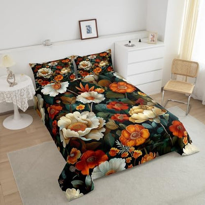 jejeloiu Boho Floral Comforter Set King Size Kids Bohemian Flower Bedding Set for Boys Girls Teens Botanical Duvet Breathable Blossom Plant Aesthetic Quilt Bedroom Decor,1 Comforter with 2 Pillowcase