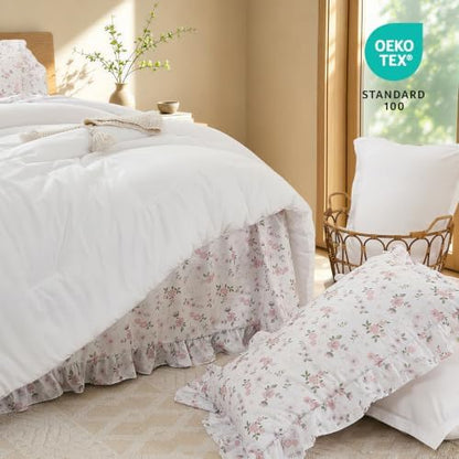 WONGS BEDDING 8PC Queen Comforter Set, Ruffle Comforter with Floral Sheets