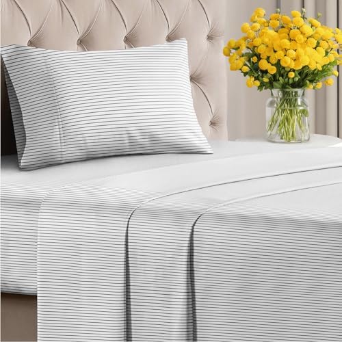Twin 3 Piece Striped Sheet Set - Soft, Breathable & Cooling - Fine Lines