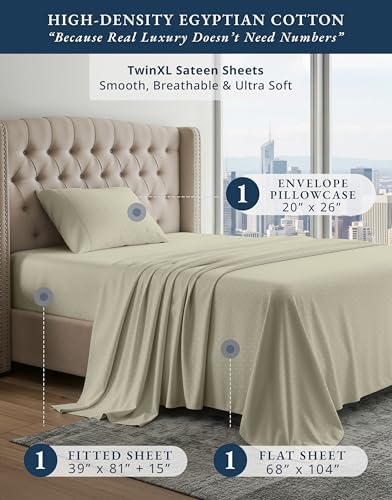 LANE LINEN Twin XL Sheet Sets 100% Egyptian Cotton Sateen - Linen Swiss Dot