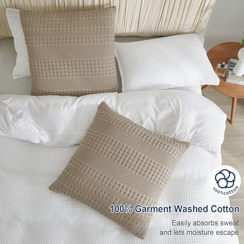 PHF 100% Cotton Waffle Weave Euro Sham Covers, 2 Pack 26" x 26" Bed Pillow Covers for Elegant Home Decor, No Filling, Luxury Aesthetic Soft Euro Pillow Cases for Bed, Simply Taupe